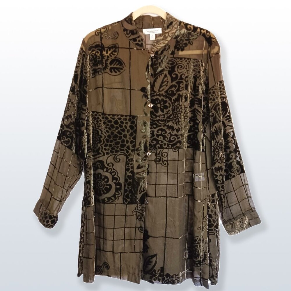 Coldwater Creek Burnout Velvet Sheer Floral Long Sleeve Tunic Size M